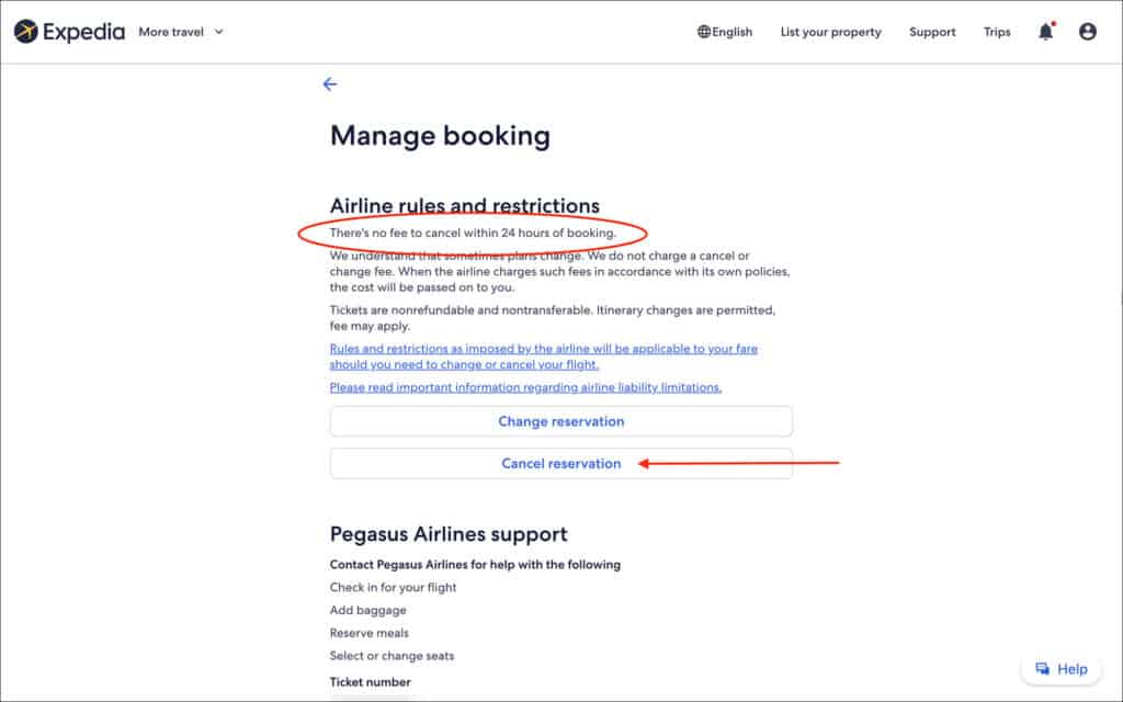 Expedia 24 hour Cancellation - Manage booking