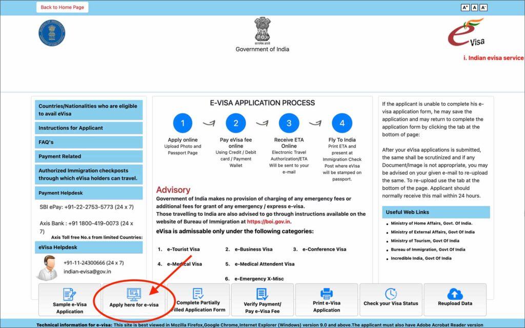 India e-Visa - Apply button