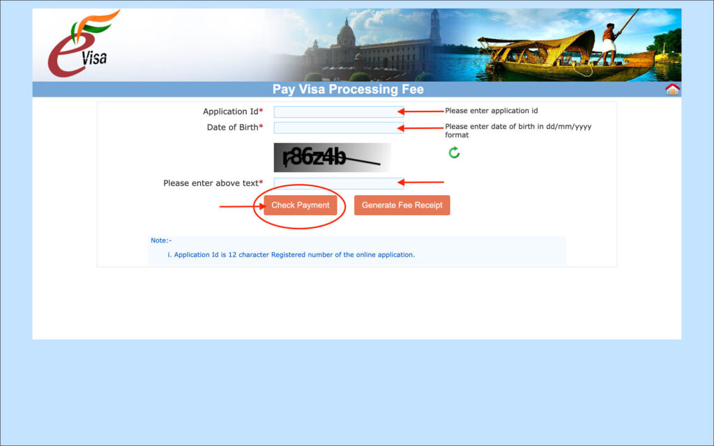 India e-Visa - Pay visa processing fee