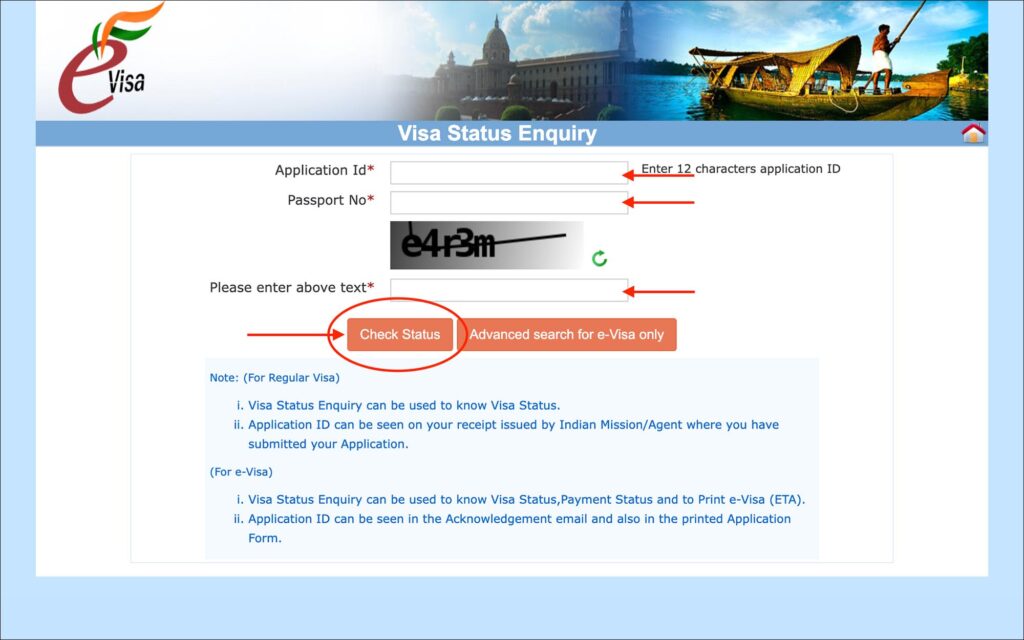 India e-Visa - Status enquiry form