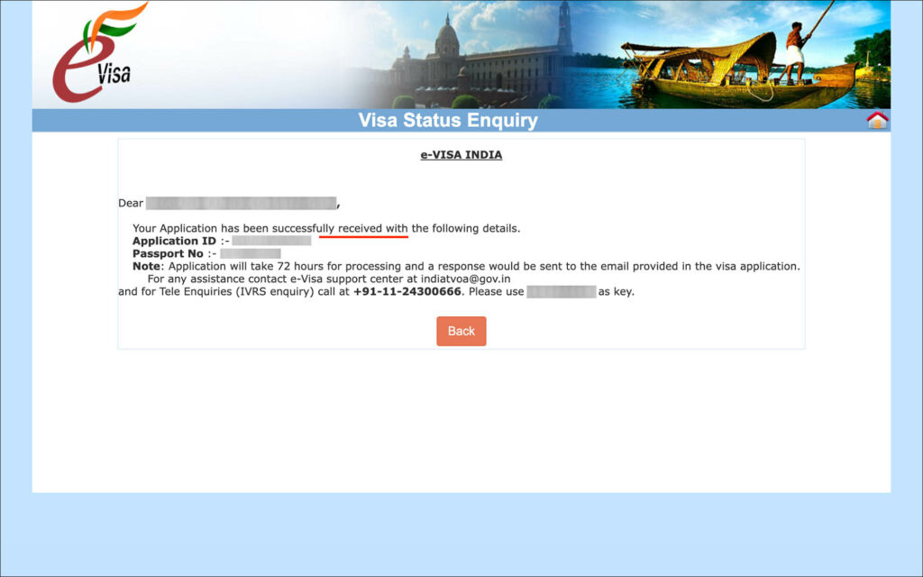 India e-Visa - Processing status