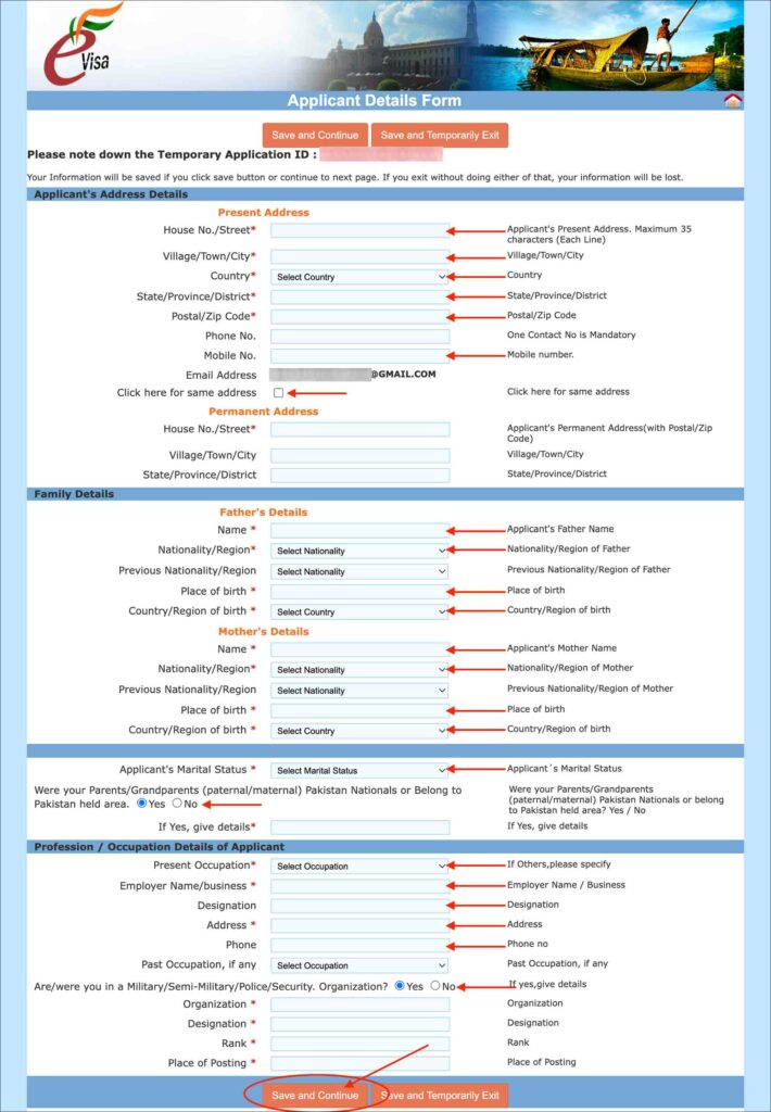 India e-Visa - Applicant details page