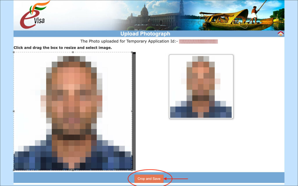 India e-Visa - Upload photograph page