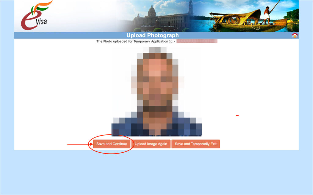 India e-Visa - Upload photograph page