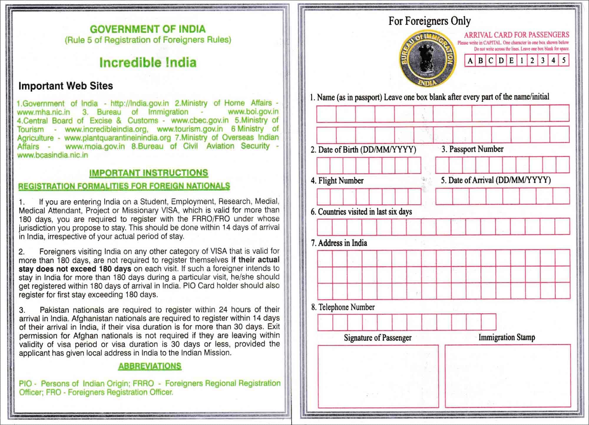 travel india form