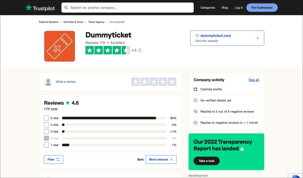 DummyTicket Trustpilot Rating