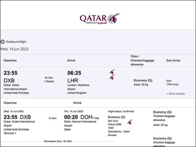 Trip Summary from Qatar Airways