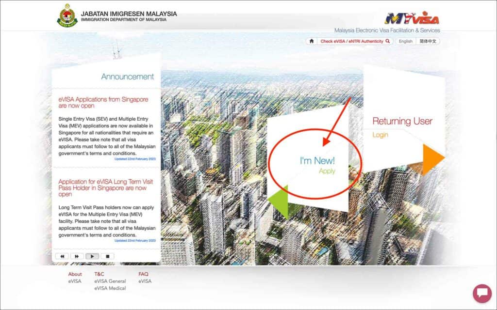Malaysia eVisa Application - Home Page