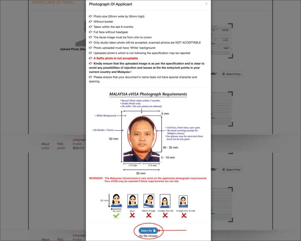 Malaysia eVisa Application - Photo Upload