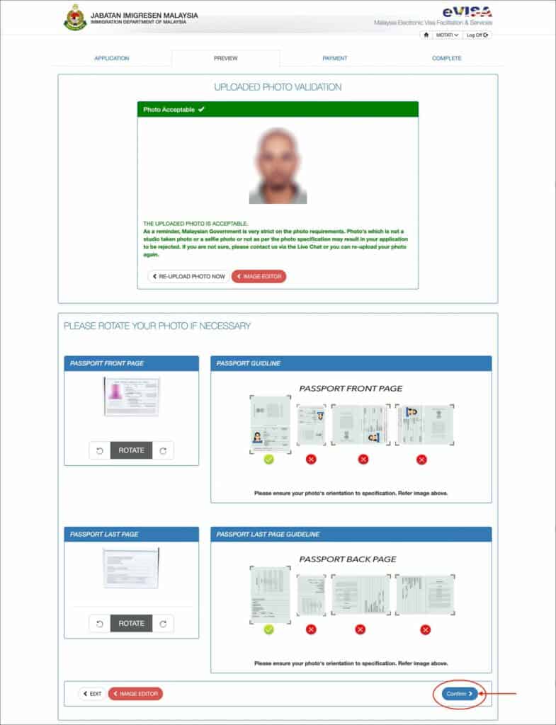 Malaysia eVisa Application - Photo Validation