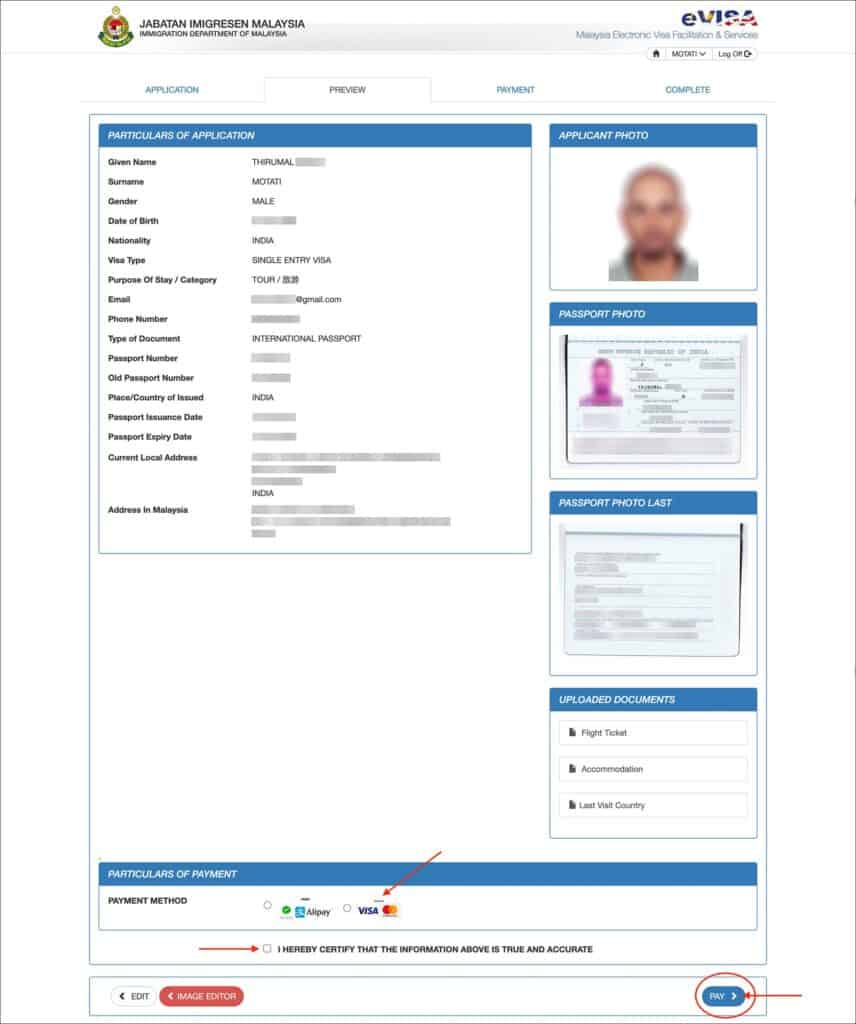 Malaysia eVisa Application - Preview