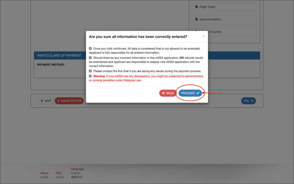 Malaysia eVisa Application - Preview Confirmation