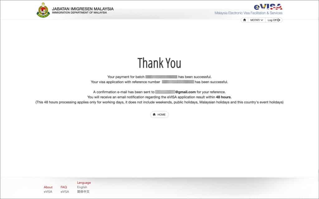 Malaysia eVisa Application - Complete