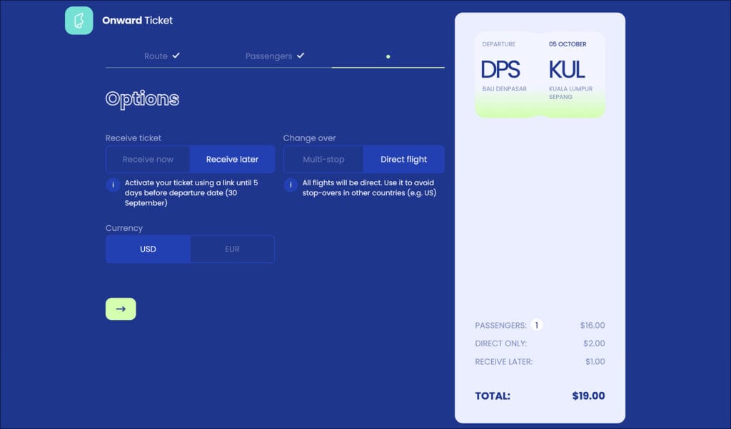 Onward Ticket Pricing Options