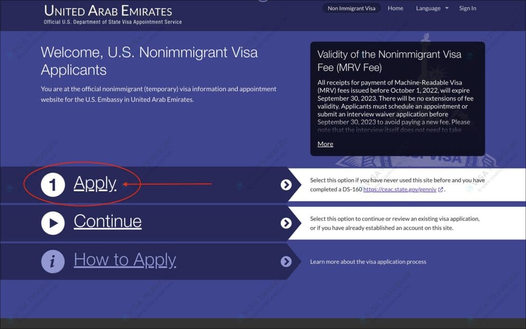 AIS US Visa Info - Apply page