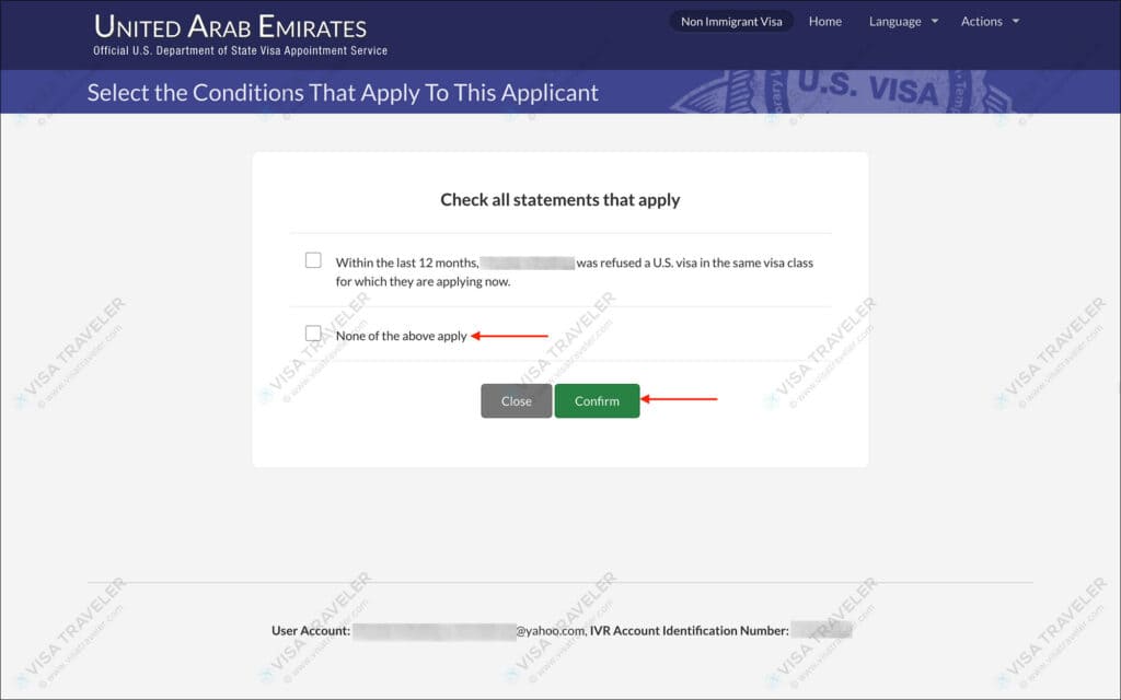 AIS US Visa Info - Applicant Conditions page