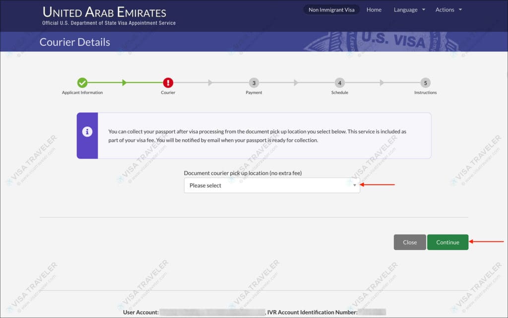 AIS US Visa Info - Passport Pickup Location page