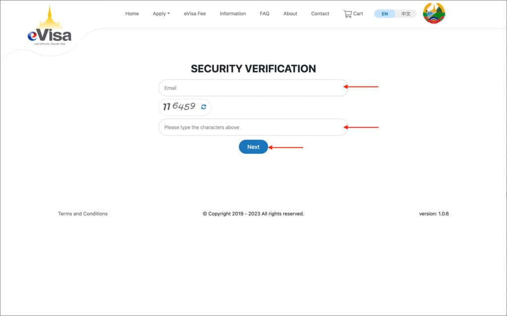 Laos eVisa - Security verification page