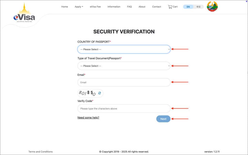 Laos eVisa - Security verification page