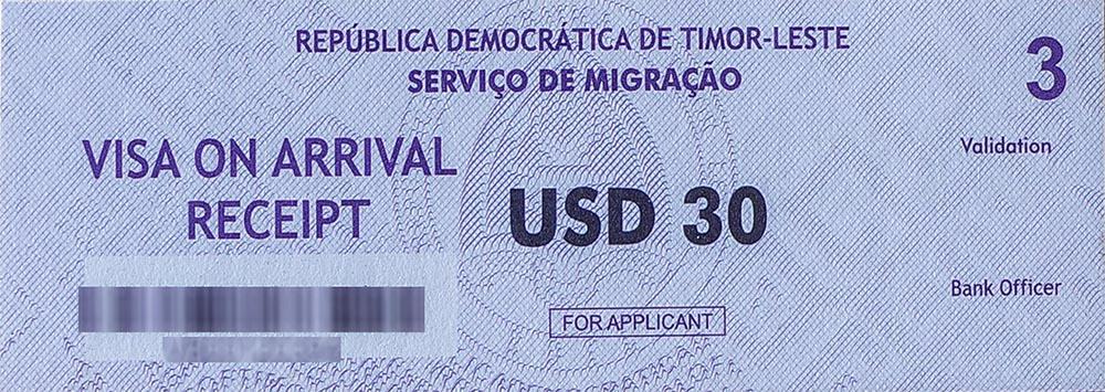 Timor-Leste Visa on Arrival Receipt