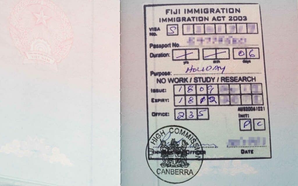 Fiji Visa Sample