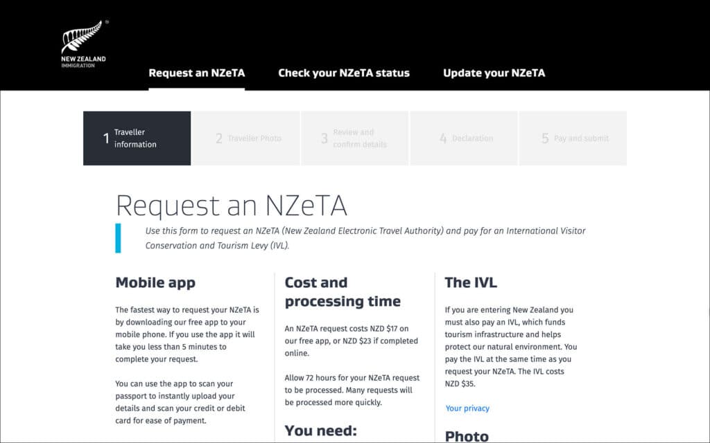 New Zealand NZeTA Application Portal