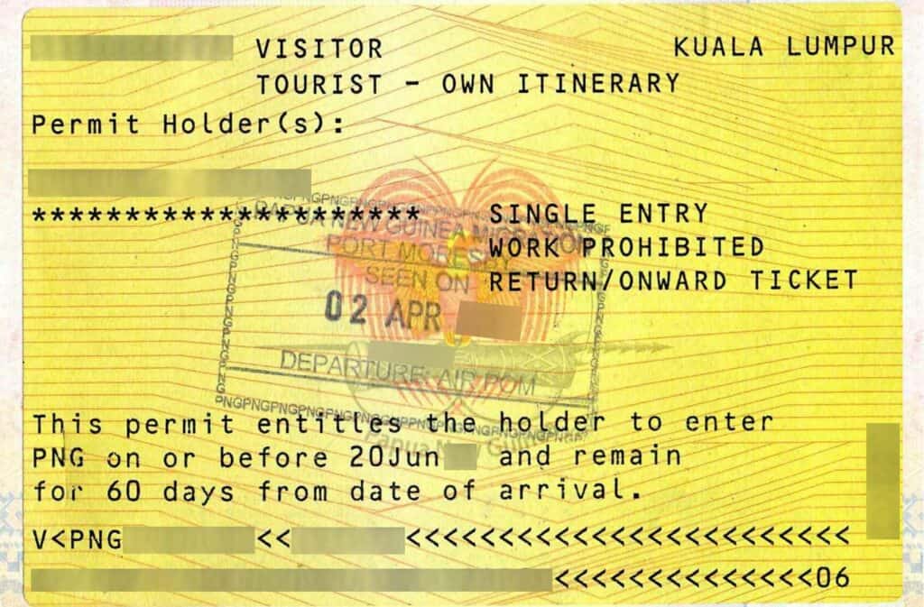 Papua New Guinea Visa Sample