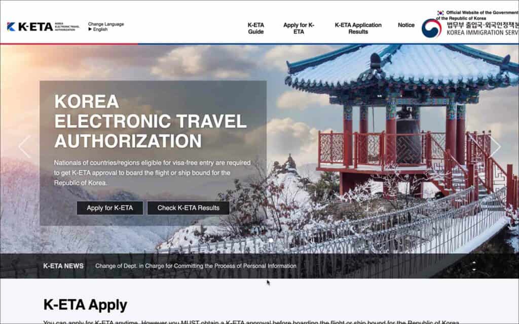 South Korea Electronic Travel Authorization (K-ETA) Official Portal