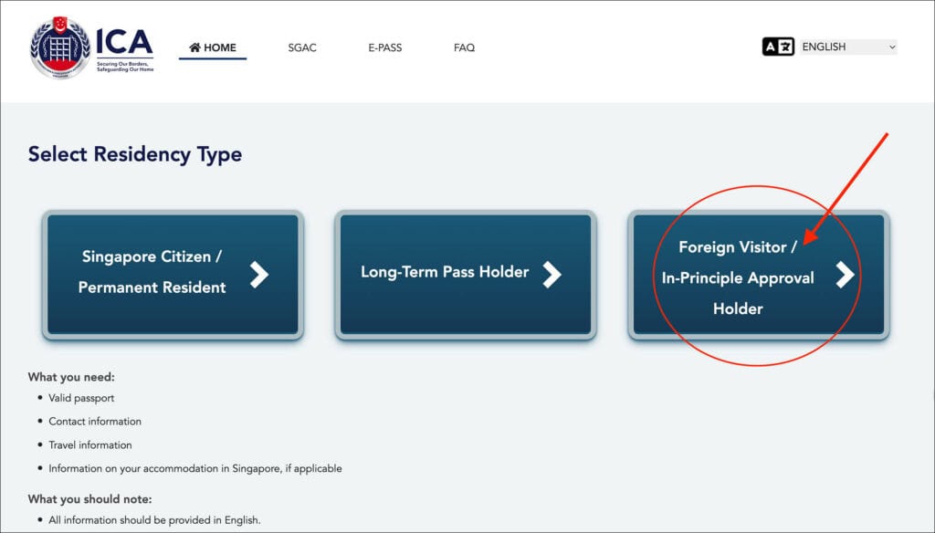 SG Arrival Card - Foreign Visitor