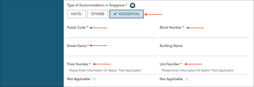 SG Arrival Card - Accommodation Residential