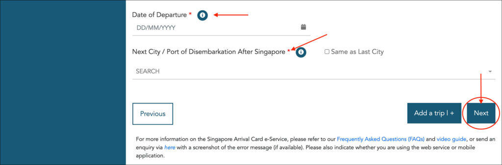 SG Arrival Card - Date of Departure