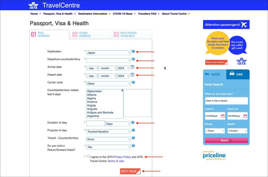 IATA Travel Centre - Travel Information Tab
