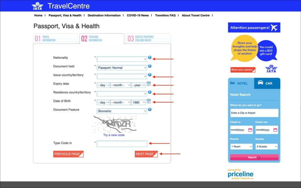 IATA Travel Centre - Personal Information Tab
