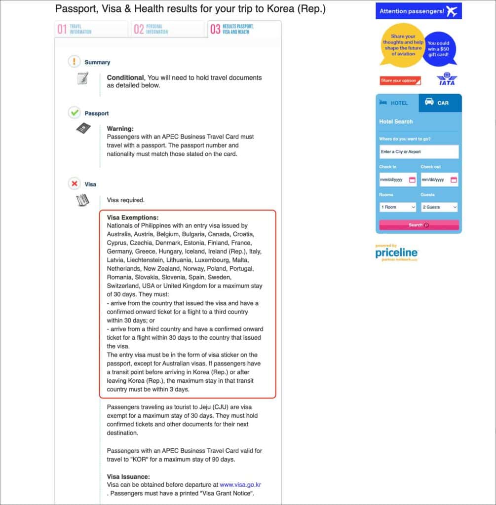 IATA Travel Centre - South Korea Visa Requirements Results