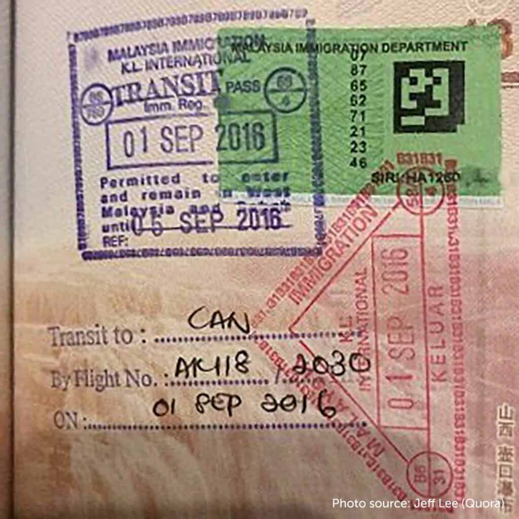 Malaysia TWOV (Transit Without Visa) Sample