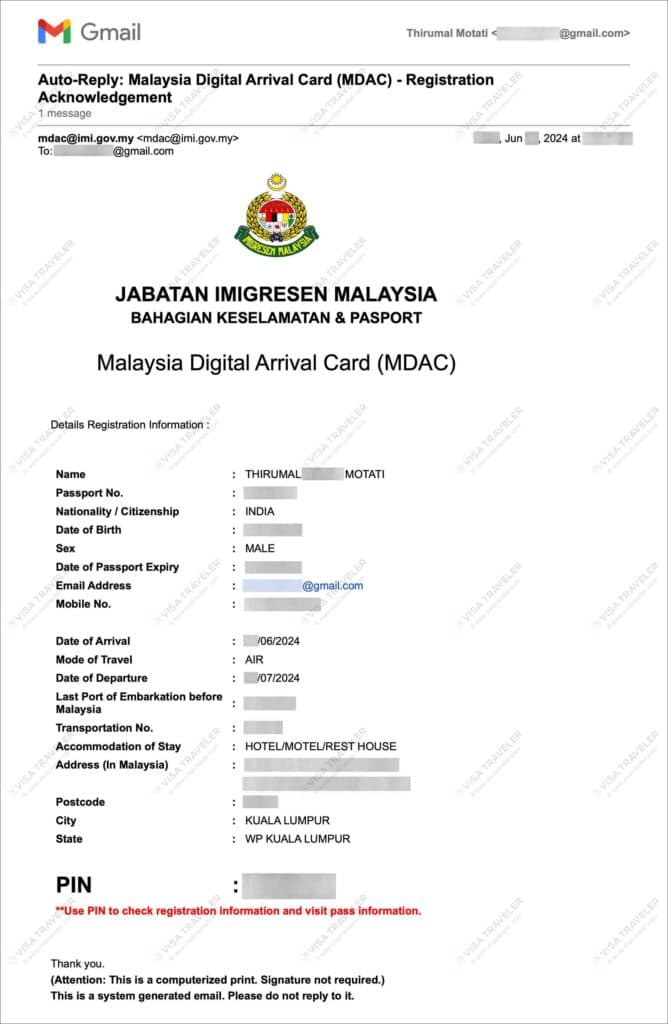 MDAC Registration Acknowledgement Email