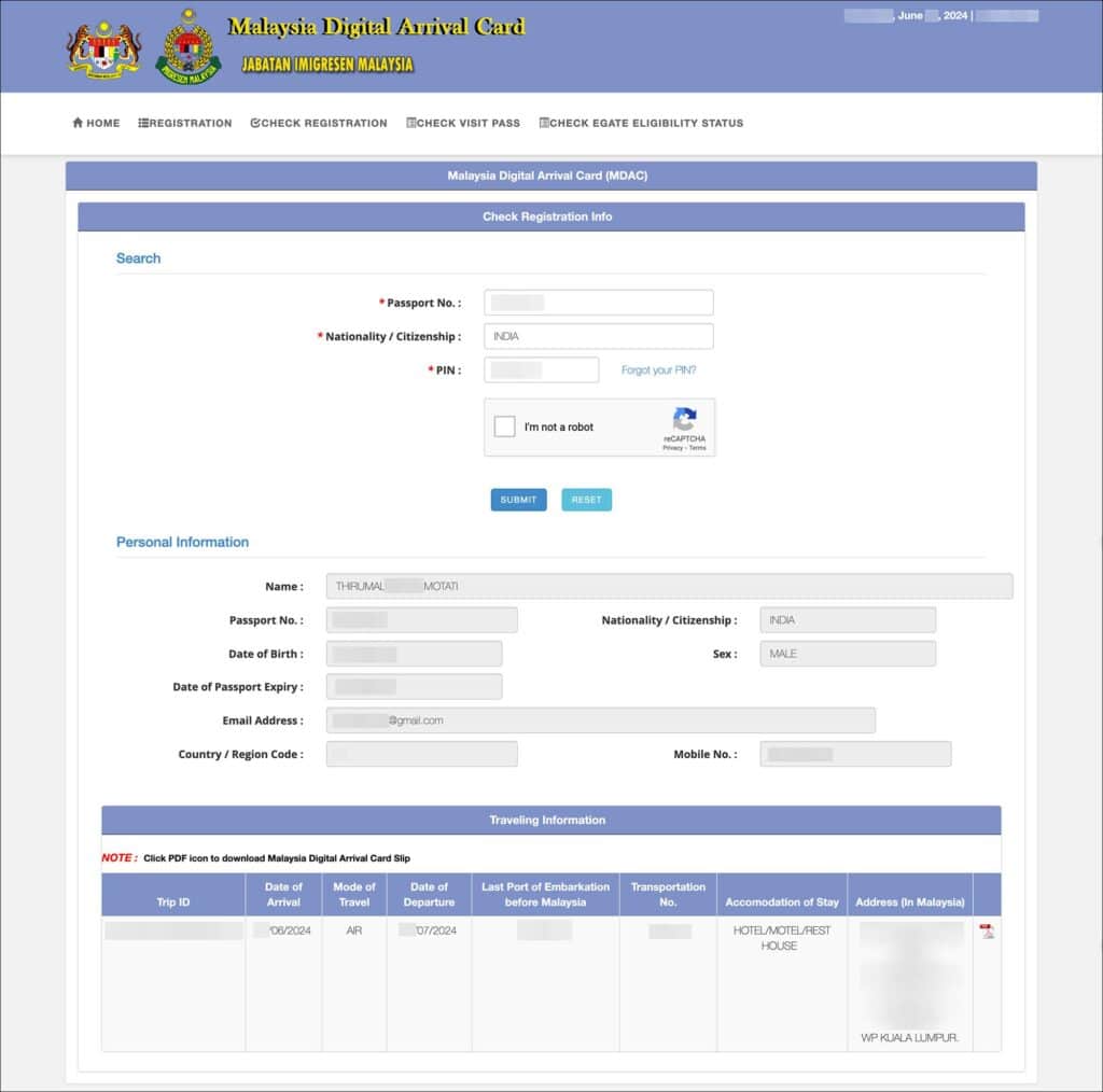 MDAC Check Registration Info