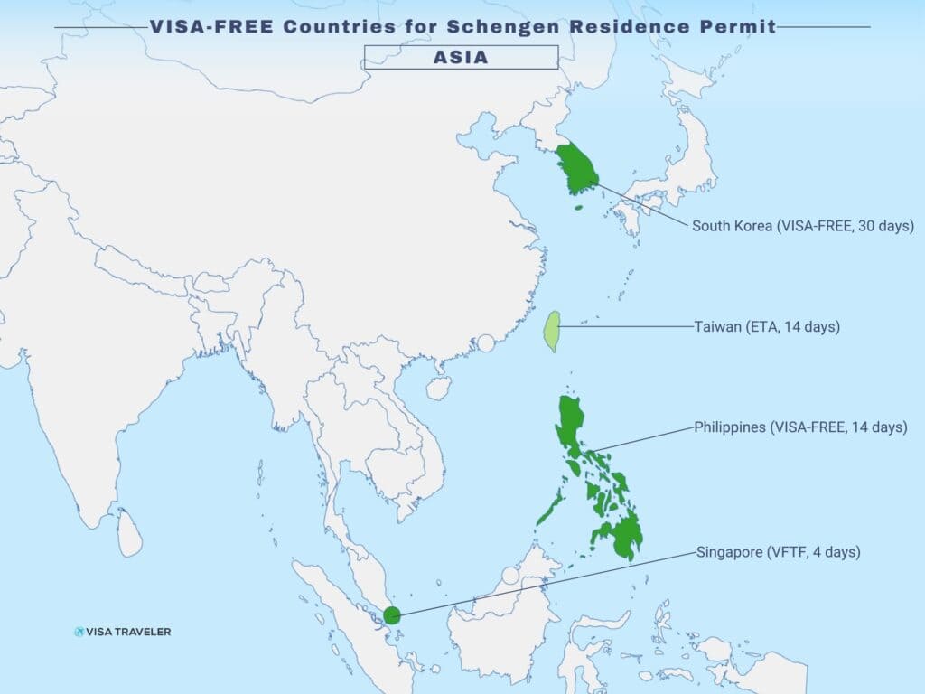 VISA-FREE Countries for Schengen Residence Permit Holders in Asia