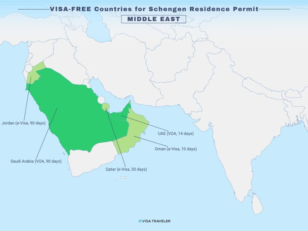 VISA-FREE Countries for Schengen Residence Permit Holders in Middle East