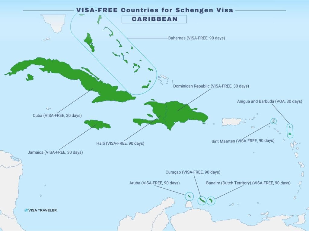 VISA-FREE Countries for Schengen Visa In Caribbean