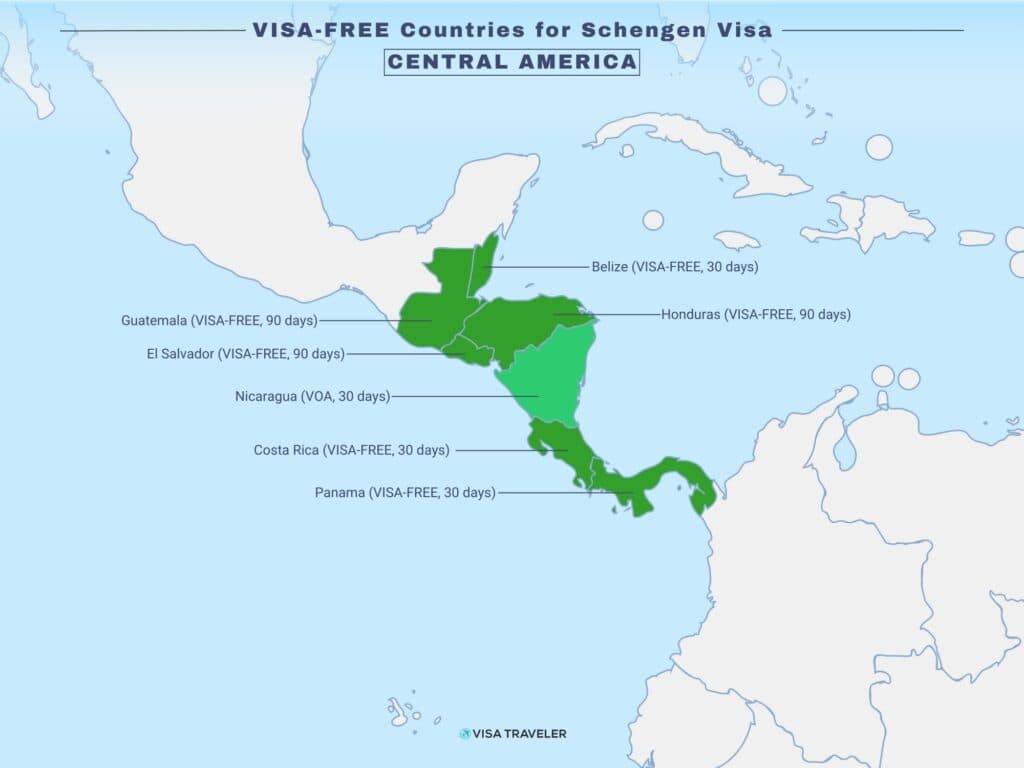 VISA-FREE Countries for Schengen Visa In Central America