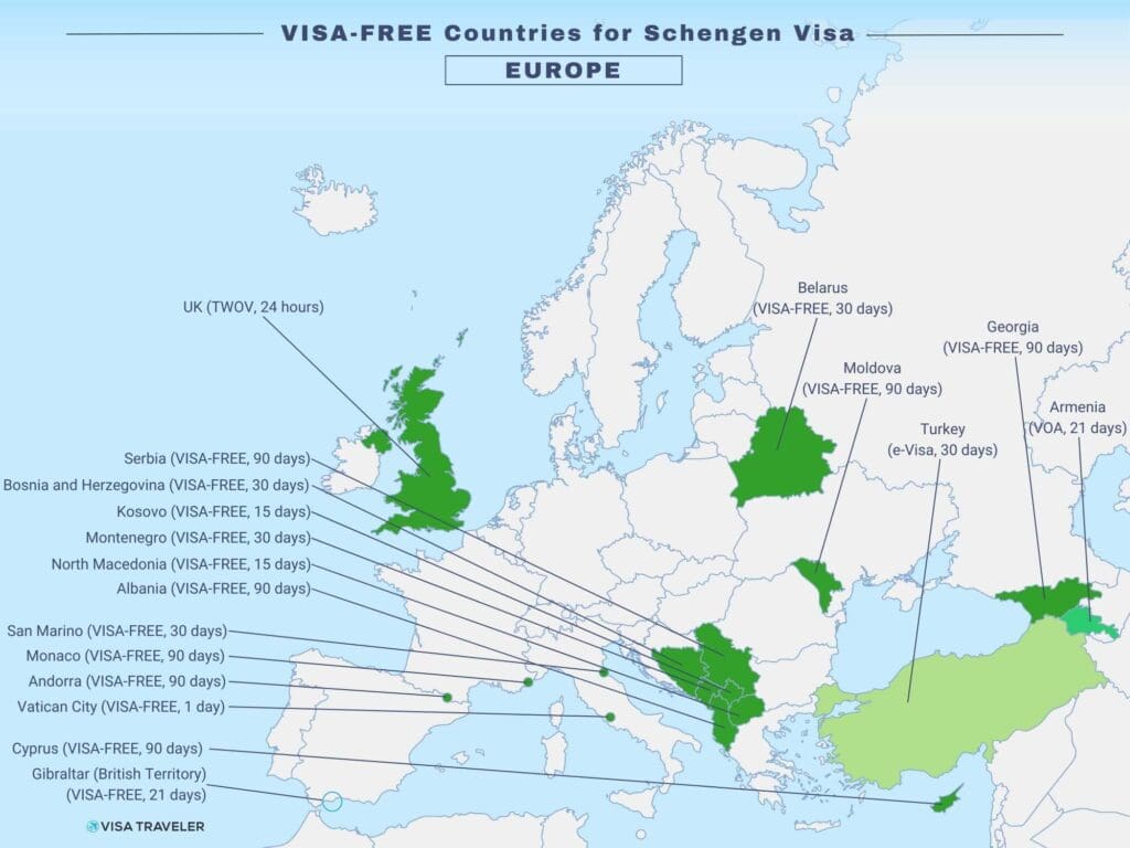 VISA-FREE Countries for Schengen Visa in Europe