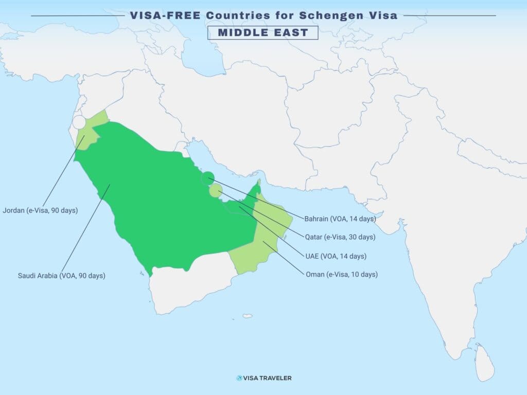 VISA-FREE Countries for Schengen Visa in Middle East