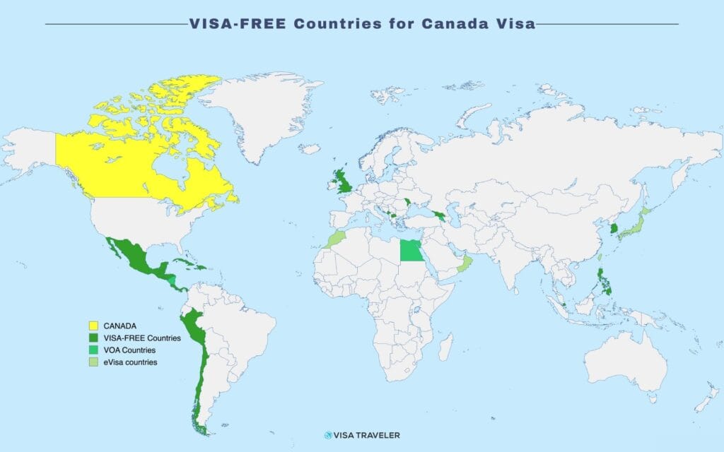 Map of VISA-FREE Countries for Canada Visa Holders