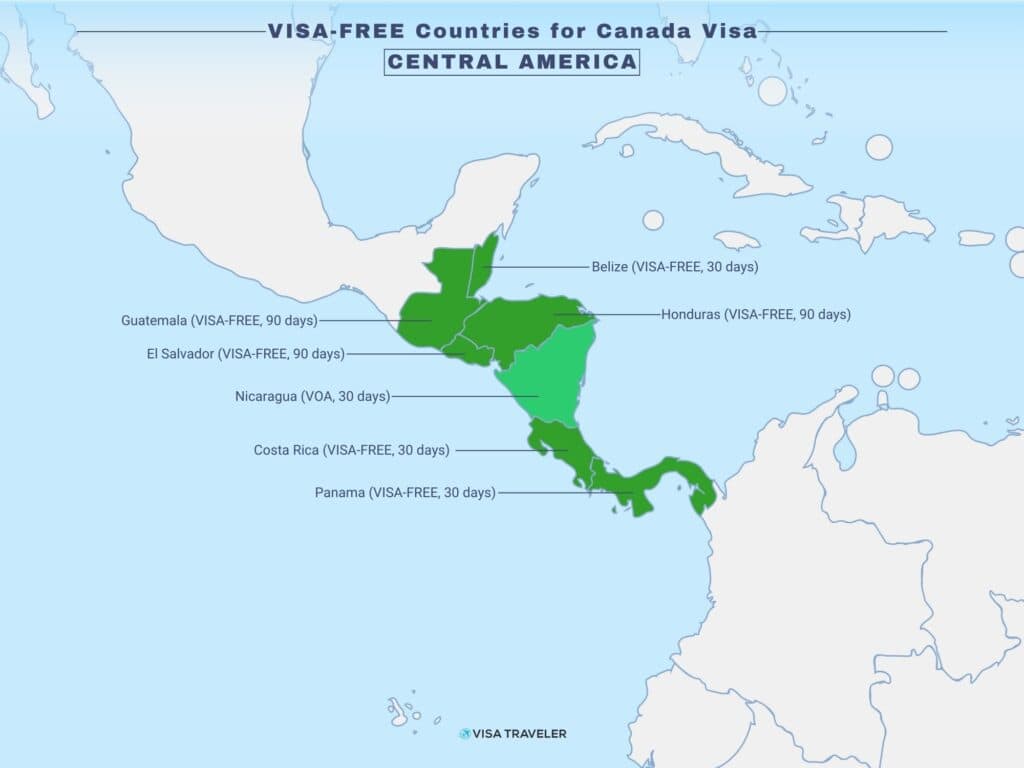 VISA-FREE Countries for Canada Visa Holders in Central America