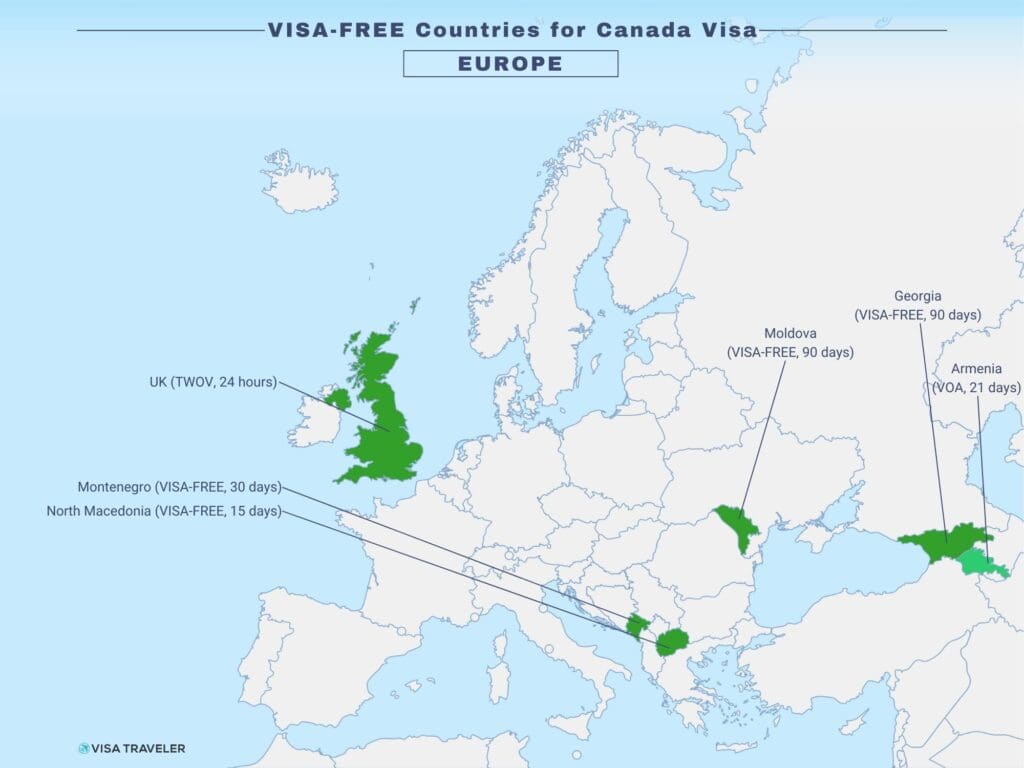 VISA-FREE Countries for Canada Visa Holders in Europe