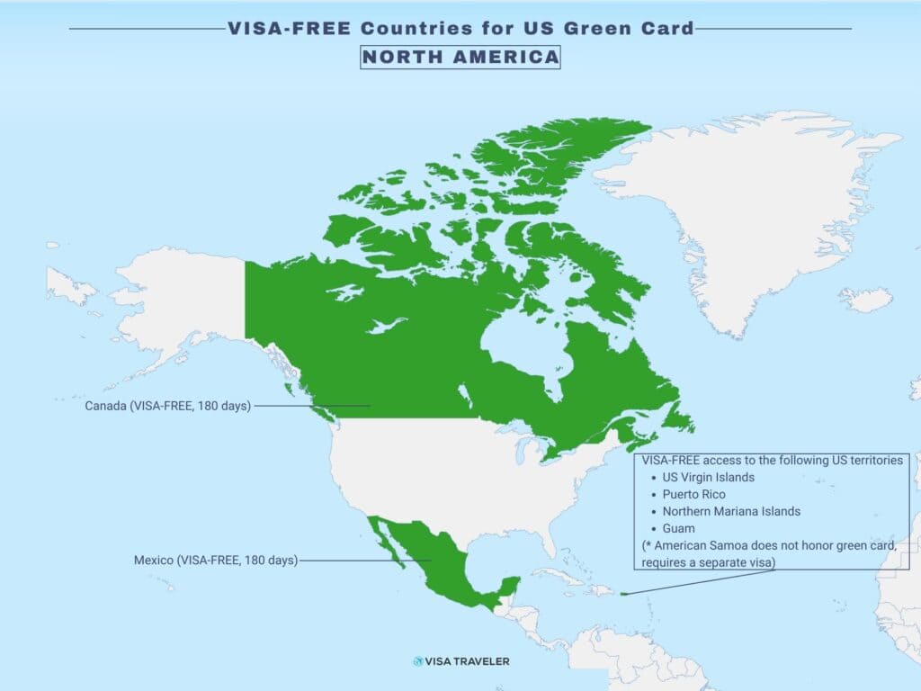 VISA-FREE Countries for US Green Card Holders in North America