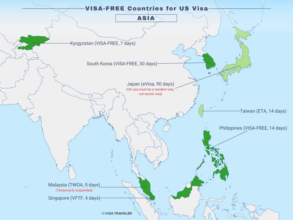 VISA-FREE Countries for US Visa Holders in Asia