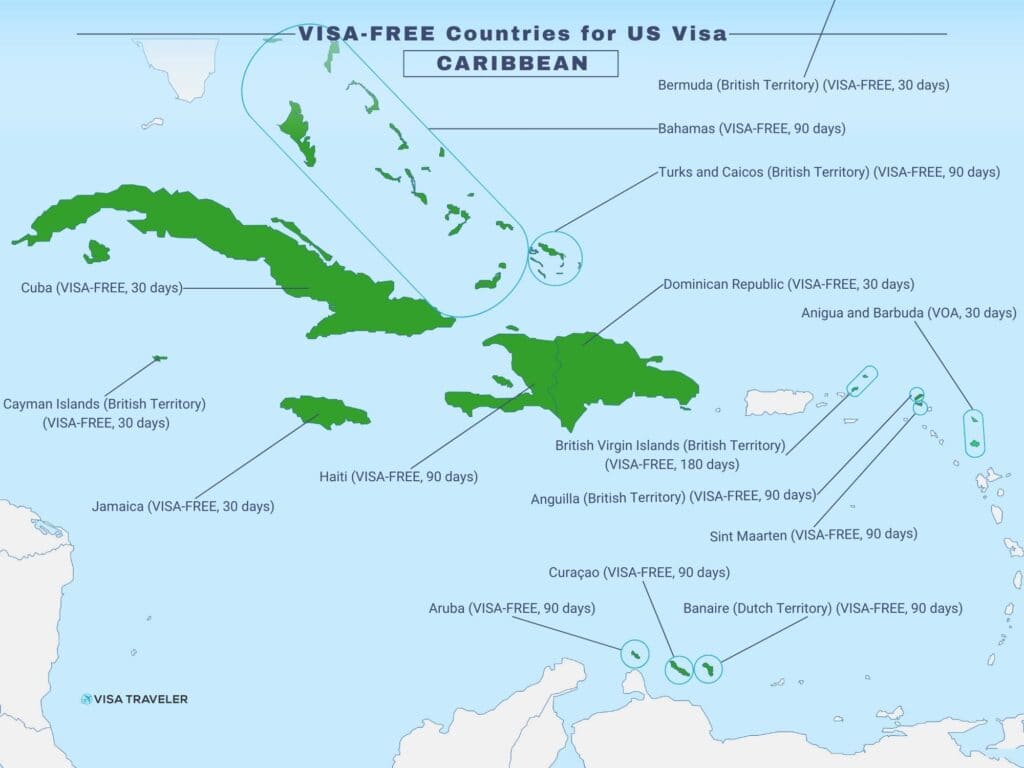 VISA-FREE Countries for US Visa Holders in Caribbean