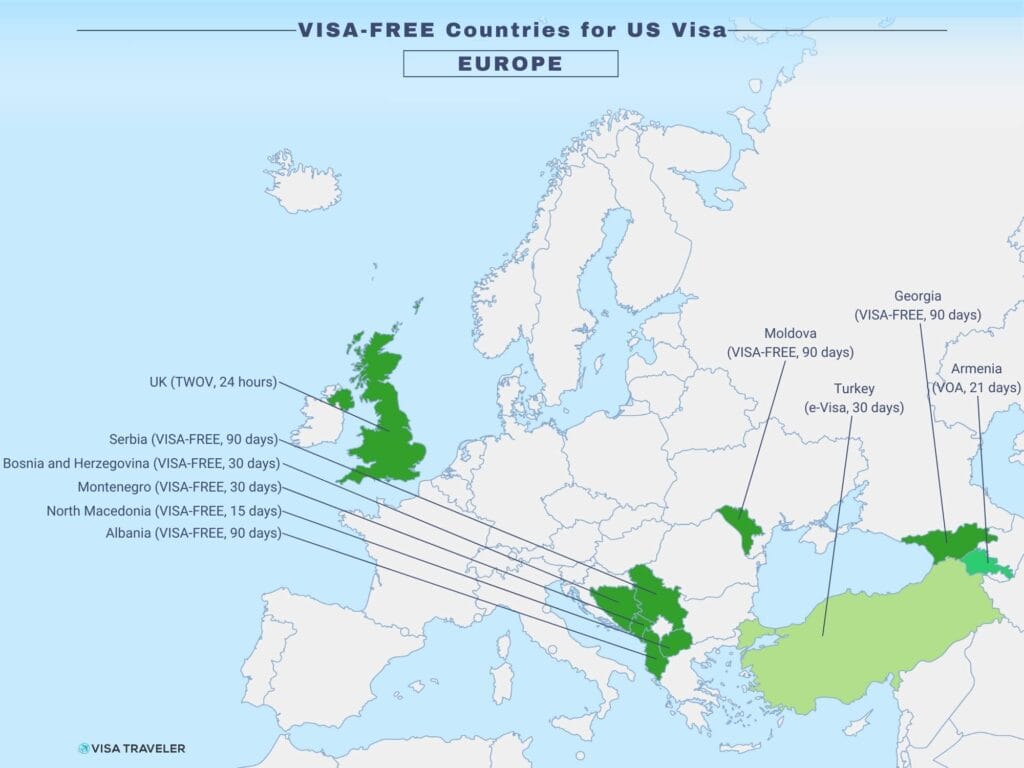 VISA-FREE Countries for US Visa Holders in Europe